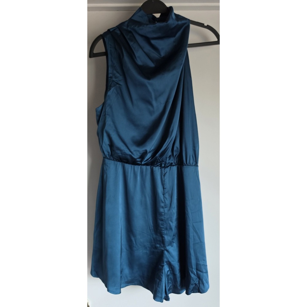 NWT Women Teal Romper XL Sleeveless Collared Party Playsuit Asymmetrical Top